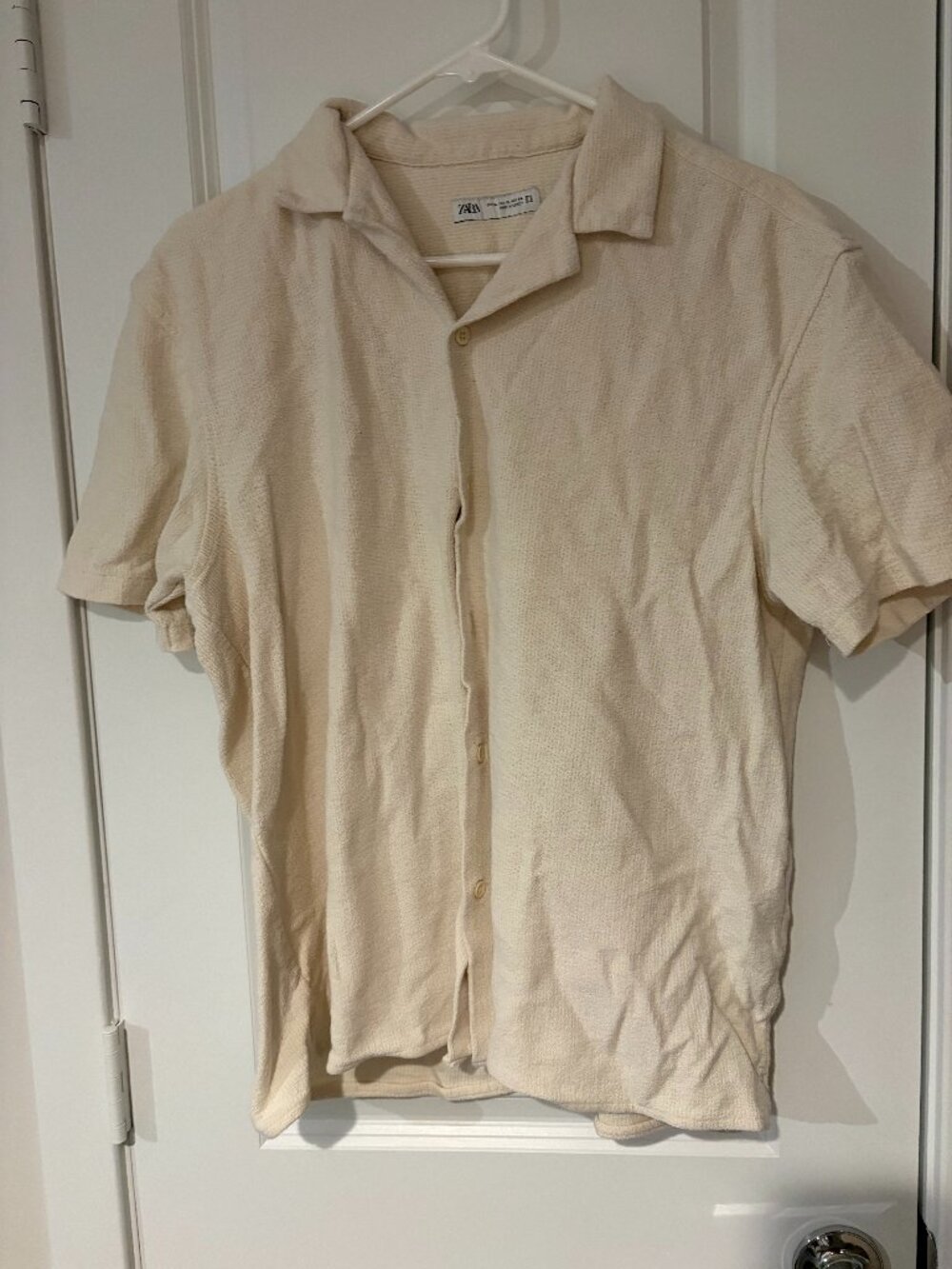 Zara Men's XL Cream Button Down Textured Shirt